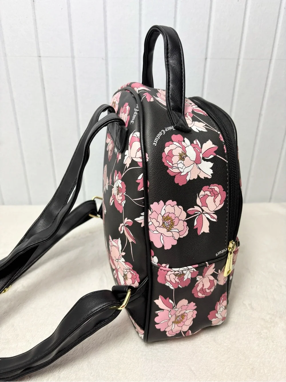 Juicy Couture‎ Black Floral Mini Backpack with Pink Blooms